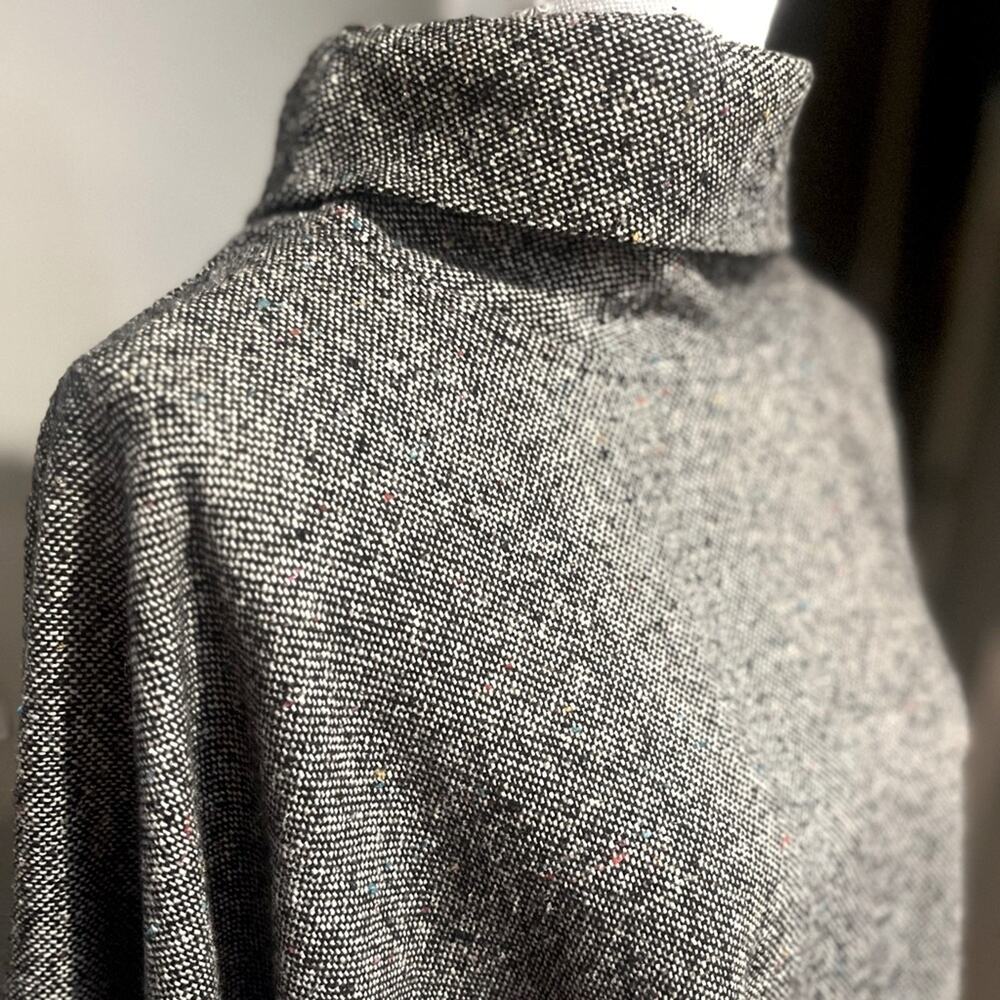Vintage Poncho Cowl Neck Black Gray White Tweed One Size Fits Most